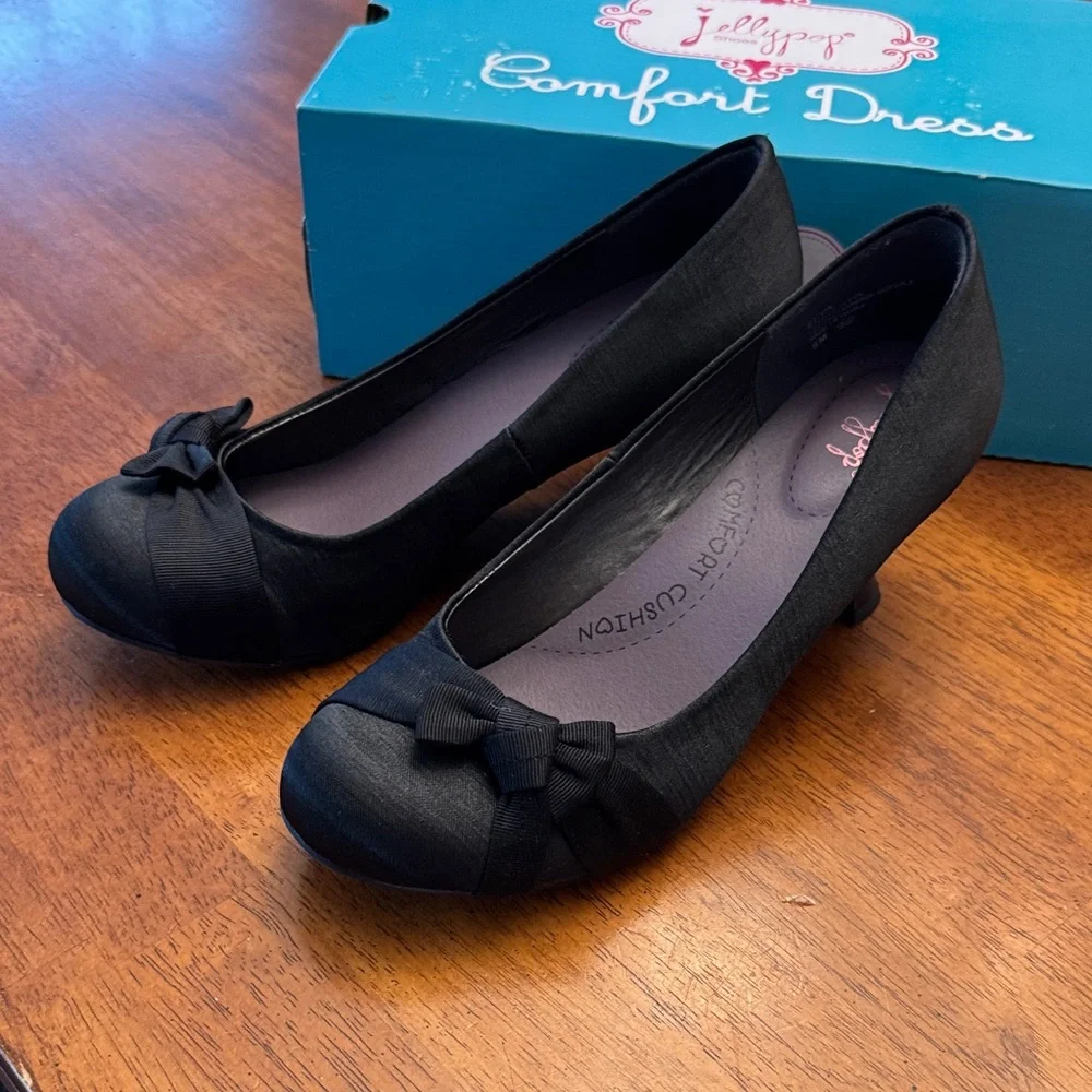 Jellypop Black Bow Mid-Heel Pumps size 8 - Picture 4 of 9